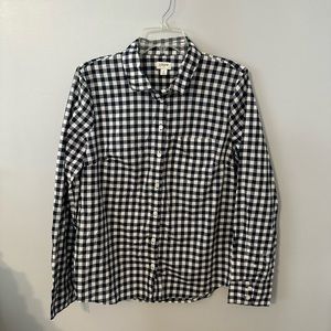 J Crew Navy & White Gingham Button Down Shirt, Size Large